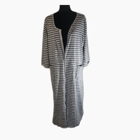 Bloggerlove Gray White Stripe Zipper Front Loungewear with Pockets Size 2XL - Picture 4 of 8